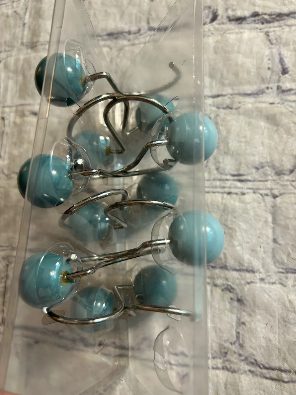 LIGHT AND MEDIUM BLUE BALLS SHAPED SILVER TONE METAL HOOKS  SHOWER CURTAINS (11)